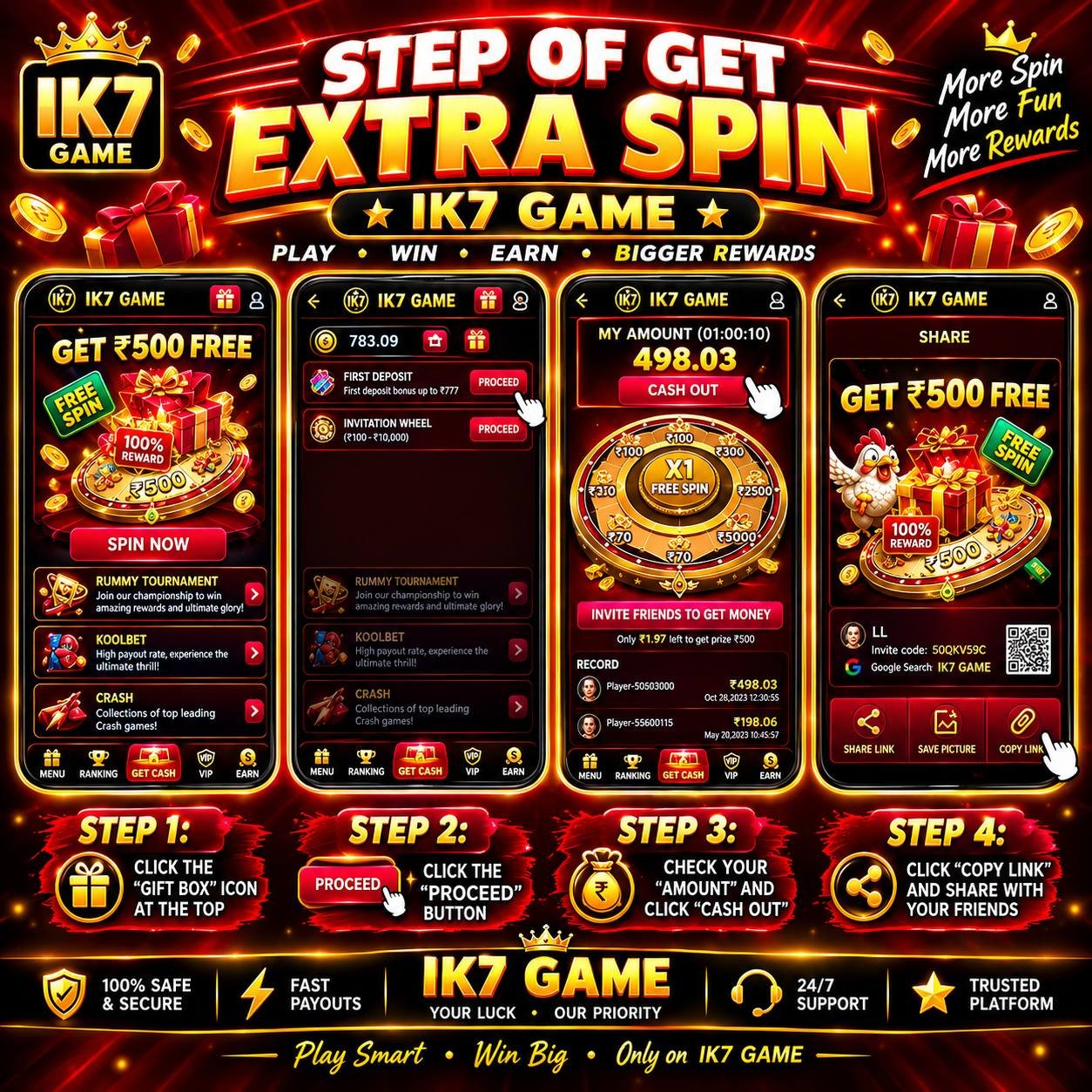 IK7 App home screen with gaming features, smooth navigation, and mobile-friendly design.